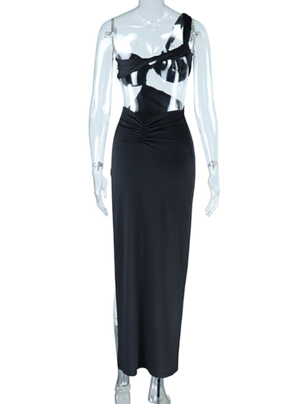 Levoire | Off-Shoulder unicolore pull sexy dos nu robe de soirée longue robe fendue