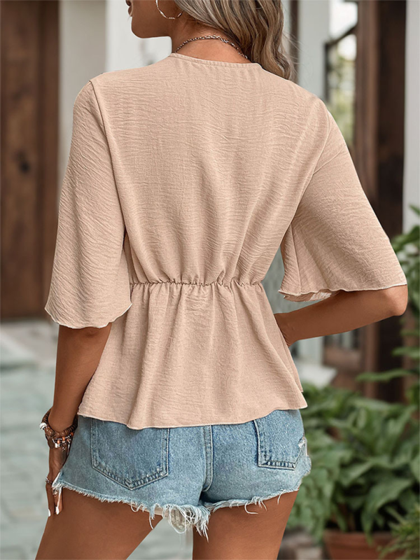 Levoire | Femmes nouvelle style emballé V-émousse chemise unie