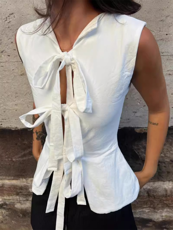 Levoire | Motif imprimé et sexy sans manches ajusté corset à lacets troué Blanc