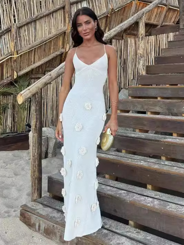 Levoire | Chic et sexy sans manches robe débardeur slim-fit tricot brodé Blanc