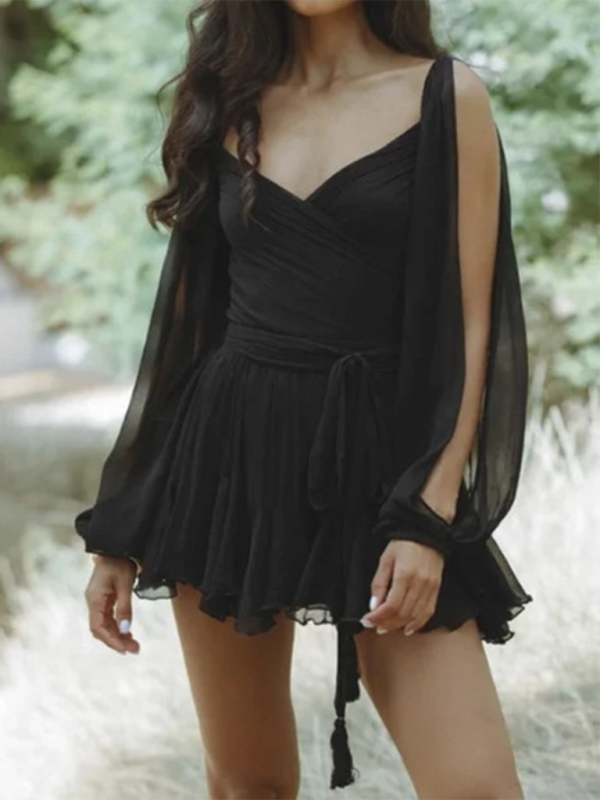 Levoire | Robe sexy décolleté en V sans épaule à la mode Noir