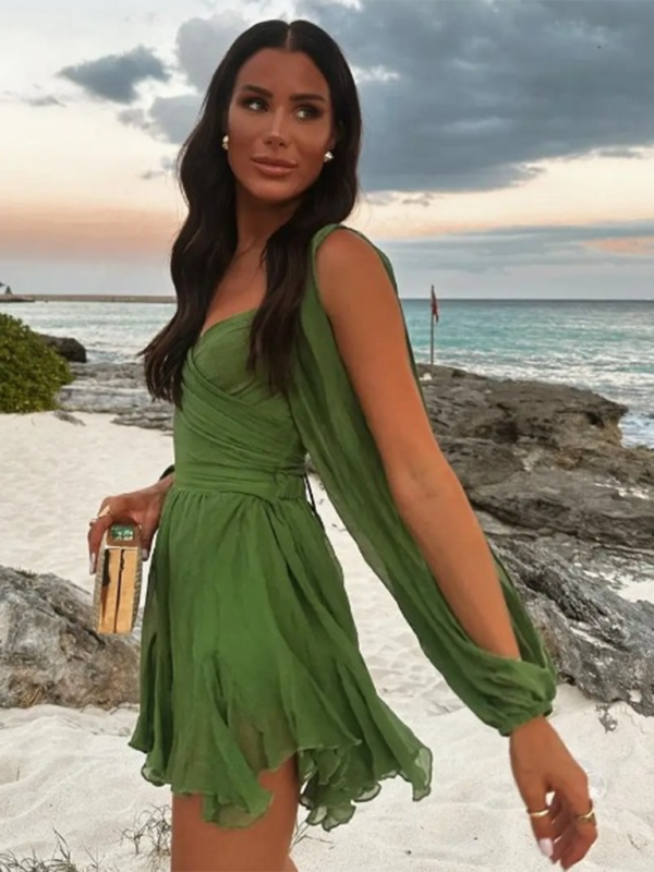 Levoire | Robe sexy décolleté en V sans épaule à la mode Vert profond