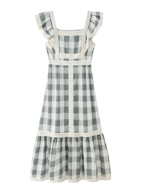 Levoire | Modish robe à encolure carrée avec patchwork contrasté Gris