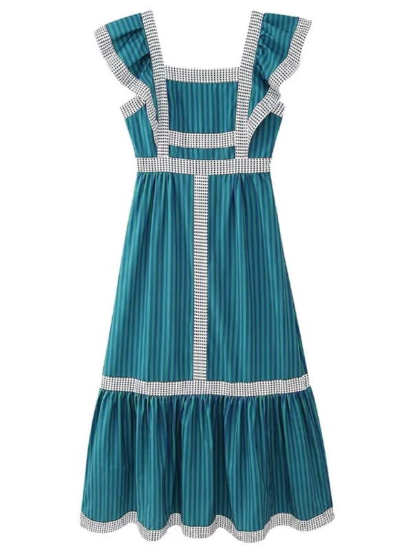 Levoire | Modish robe à encolure carrée avec patchwork contrasté