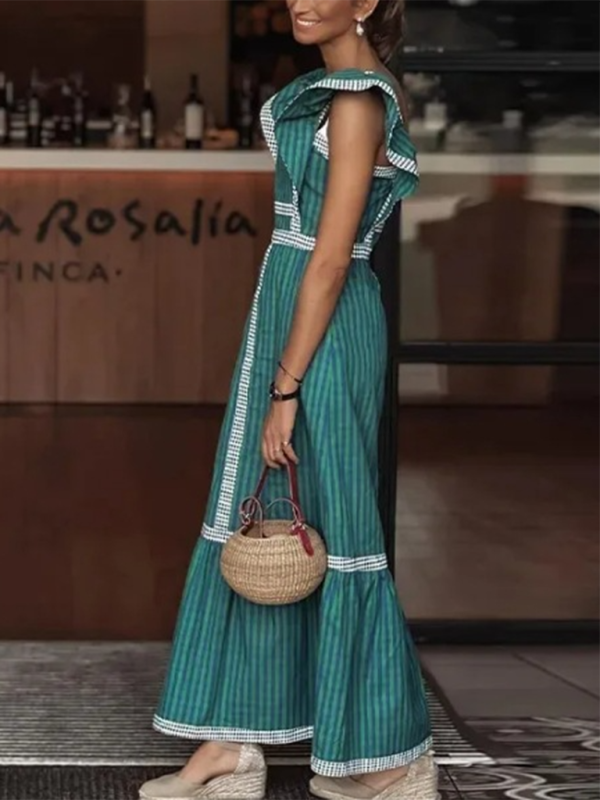 Levoire | Modish robe à encolure carrée avec patchwork contrasté