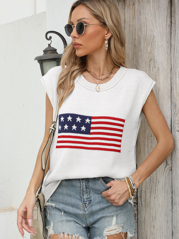 Levoire | Nouveau jour d'indépendance pull tricoté à col rond à manches courtes Blanc
