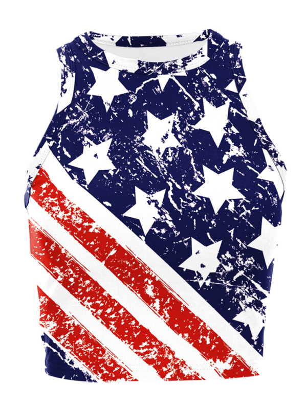 Levoire | T-shirt sans manches off-shoulder imprimé numérique drapeau du jour de l'Indépendance américaine