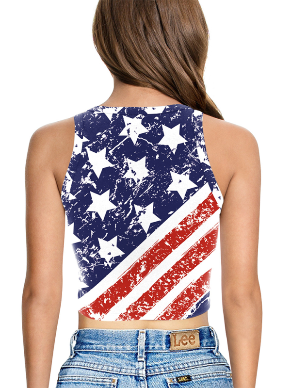 Levoire | T-shirt sans manches off-shoulder imprimé numérique drapeau du jour de l'Indépendance américaine