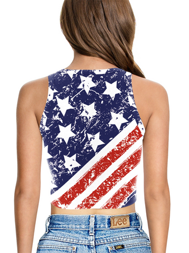 Levoire | T-shirt sans manches off-shoulder imprimé numérique drapeau du jour de l'Indépendance américaine