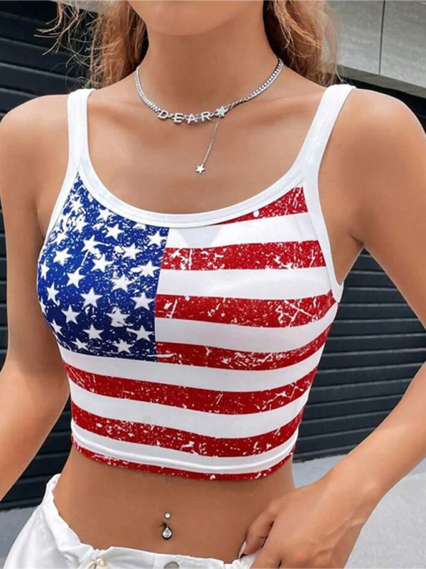 Levoire | Jour de l'indépendance - Imprimé drapeau haut slim fit Y2K crop sexy top Blanc