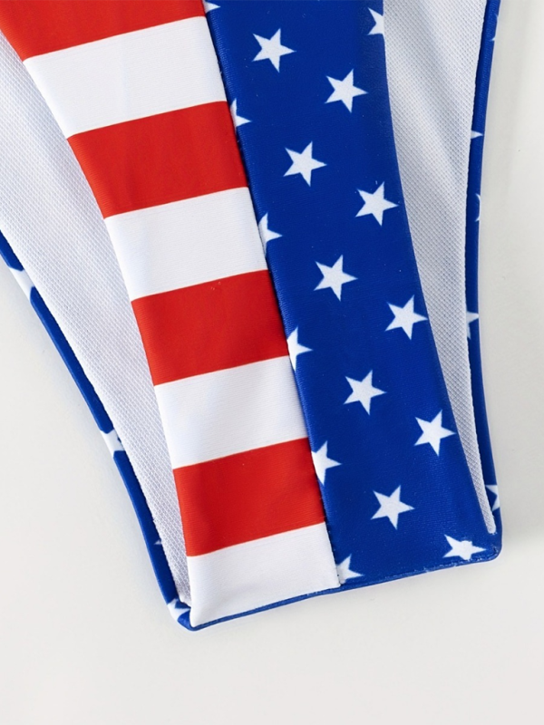 Levoire | Nouveau maillot de bain sans manches halterneck loose jour de l'indépendance drapeau imprimé fil ensemble trois pièces