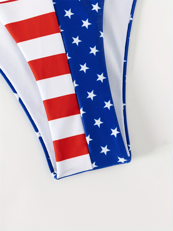 Levoire | Nouveau maillot de bain sans manches halterneck loose jour de l'indépendance drapeau imprimé fil ensemble trois pièces