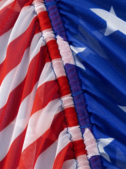 Levoire | Nouveau maillot de bain sans manches halterneck loose jour de l'indépendance drapeau imprimé fil ensemble trois pièces