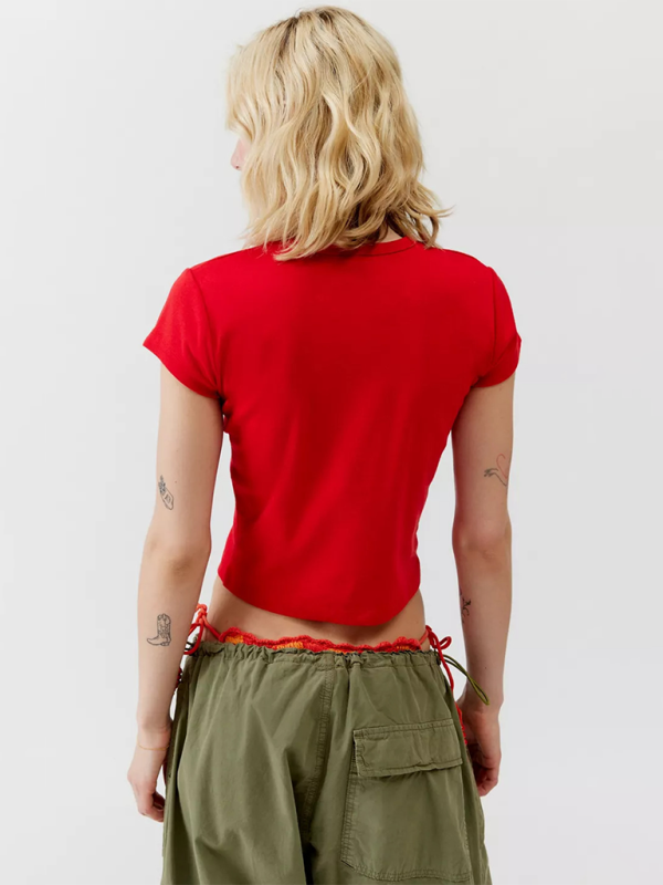 Levoire | Nouveau col rond imprimé court à manches courtes Slim-Fit t-shirt femme sexy ajusté