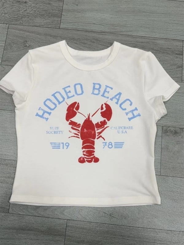 Levoire | Nouveau col rond imprimé court à manches courtes Slim-Fit t-shirt femme sexy ajusté