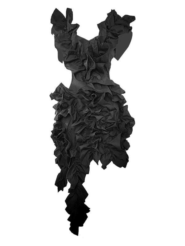 Levoire | Femmes nouvelle robe mini sans manches plissée dos nu volants irrégulière robe sexy