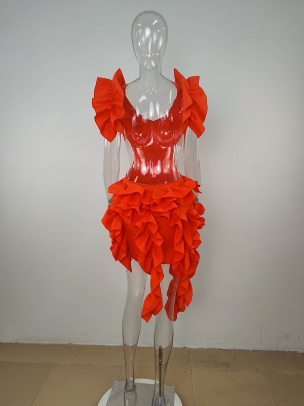 Levoire | Femmes nouvelle robe mini sans manches plissée dos nu volants irrégulière robe sexy