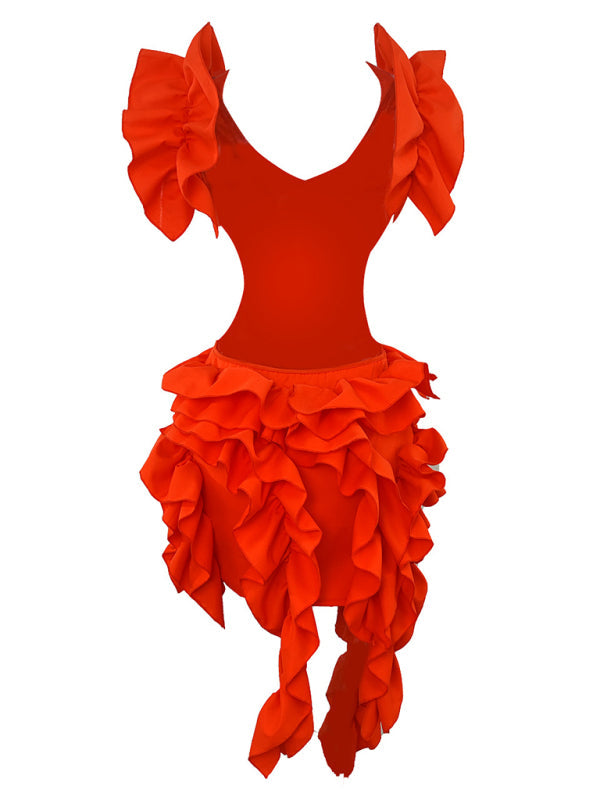Levoire | Femmes nouvelle robe mini sans manches plissée dos nu volants irrégulière robe sexy