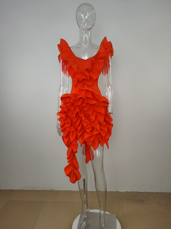 Levoire | Femmes nouvelle robe mini sans manches plissée dos nu volants irrégulière robe sexy