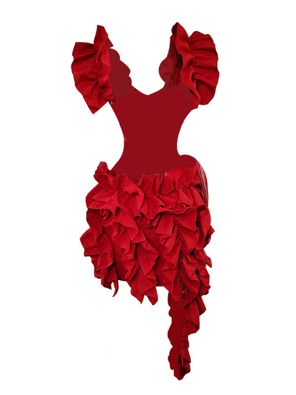 Levoire | Femmes nouvelle robe mini sans manches plissée dos nu volants irrégulière robe sexy