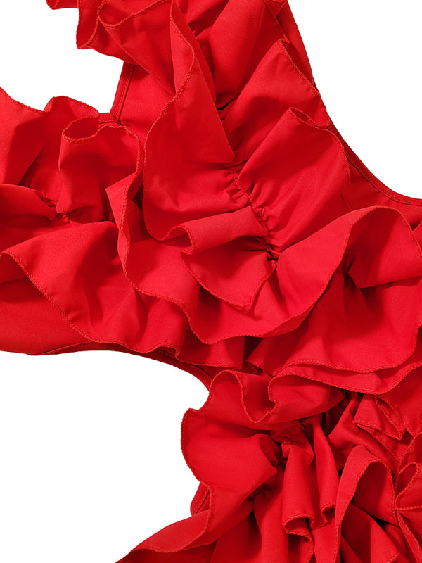 Levoire | Femmes nouvelle robe mini sans manches plissée dos nu volants irrégulière robe sexy