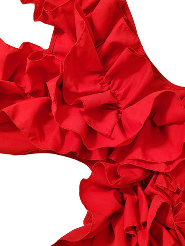 Levoire | Femmes nouvelle robe mini sans manches plissée dos nu volants irrégulière robe sexy