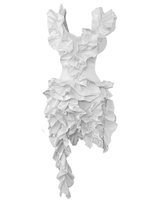 Levoire | Femmes nouvelle robe mini sans manches plissée dos nu volants irrégulière robe sexy