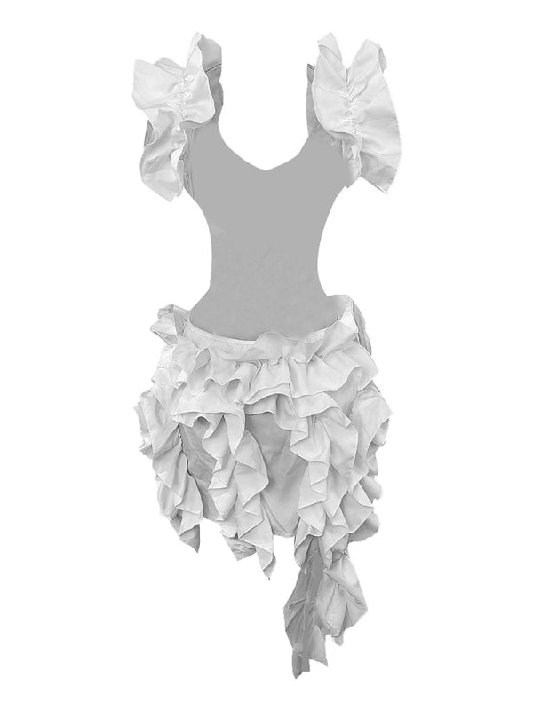 Levoire | Femmes nouvelle robe mini sans manches plissée dos nu volants irrégulière robe sexy