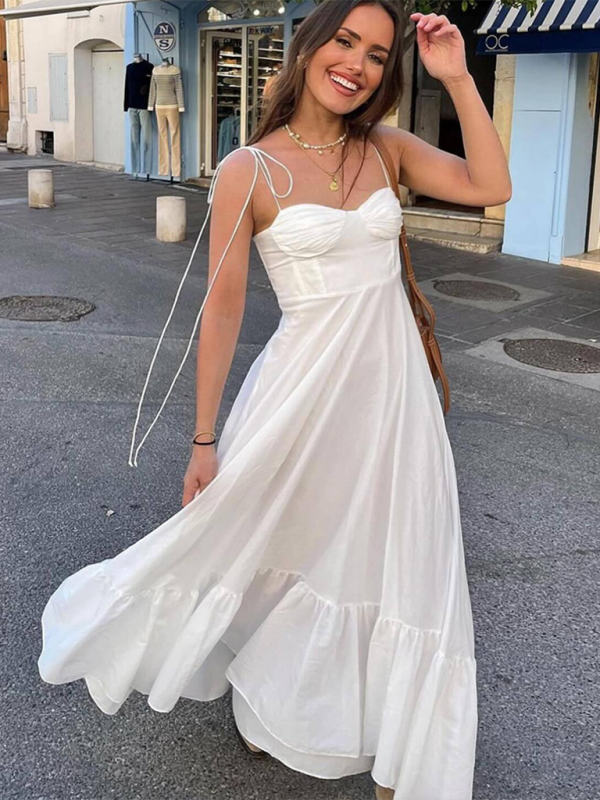 Levoire | Tendance mode et robe à bretelles sans manches en popeline à plusieurs niveaux Blanc