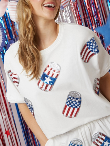 Levoire | Femme Jour de l'Indépendance Top Pantalon Paillettes Robe Manches Courtes Robe Deux Pièces