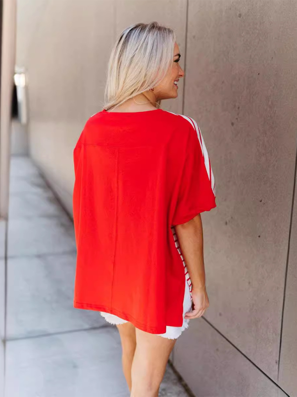 Levoire | Paillettes Étoile Rayures Manches Courtes Jour de l'Indépendance Haut T-shirt Lâche
