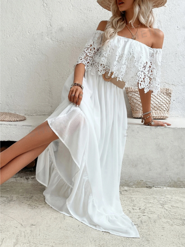 Levoire | Robe volant en guipure à épaules dénudées