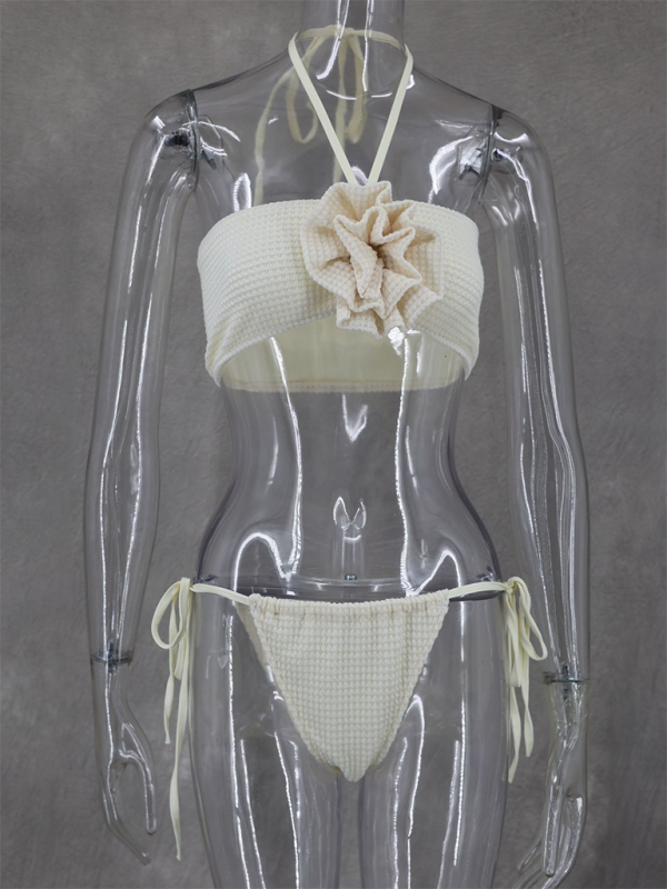 Levoire | Nouveau sexy chaud haut tube sans bretelles avec optique de cordon de cou tricoté jupe fendue taille haute ensemble trois pièces