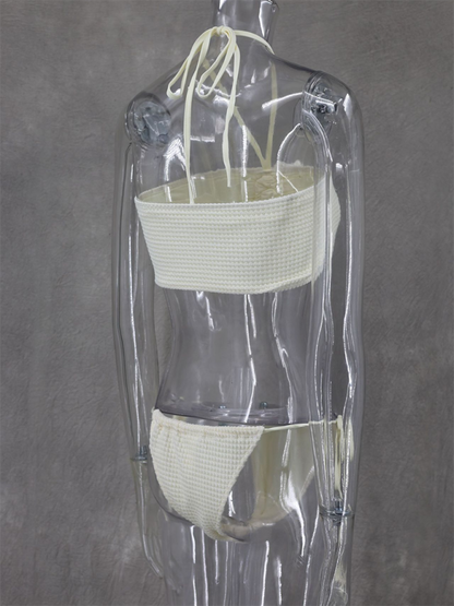 Levoire | Nouveau sexy chaud haut tube sans bretelles avec optique de cordon de cou tricoté jupe fendue taille haute ensemble trois pièces