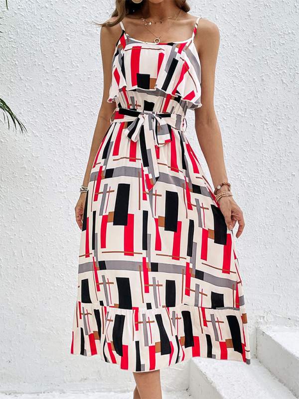 Levoire | Nouvelle destination de vacances style rayé imprimé robe à lacets