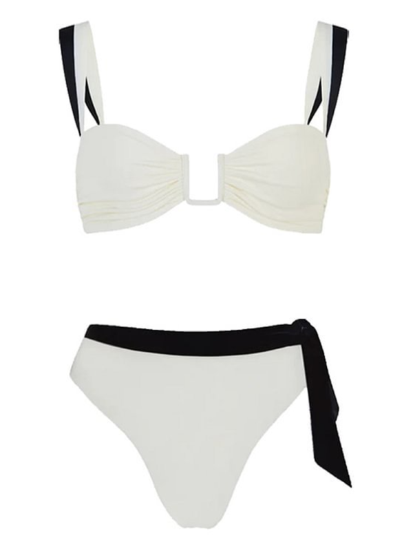 Levoire | Femme noir-blanc simple couleur de contraste bretelle plage vacances bikini