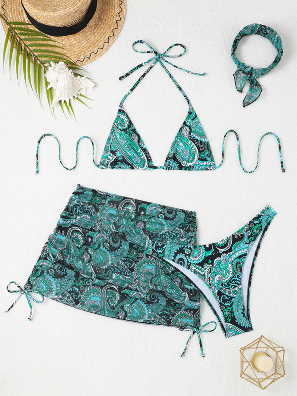 Levoire | Motif fleur de cajou Lien Maillot de bain Bikini sexy Ensemble deux pièces Ensemble quatre pièces