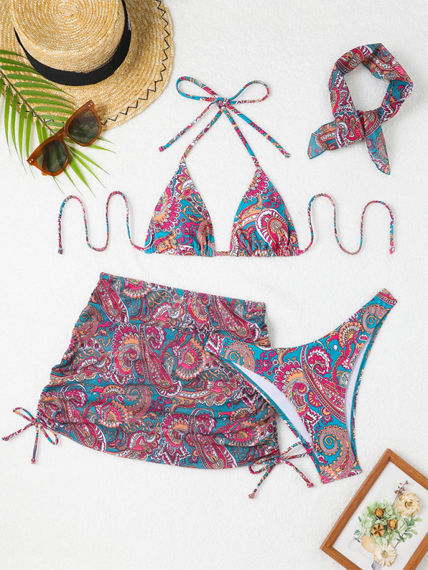 Levoire | Motif fleur de cajou Lien Maillot de bain Bikini sexy Ensemble deux pièces Ensemble quatre pièces
