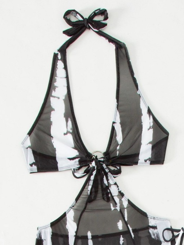 Levoire | Mode nouvelle style imprimé mesh dos nu bikini trois pièces maillot de bain