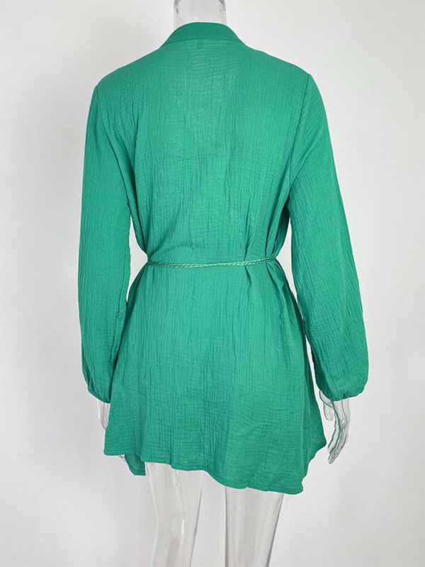 Levoire | Dame Tempérament Sexy Uni Slip Bouton Robe Feuille de Lotus