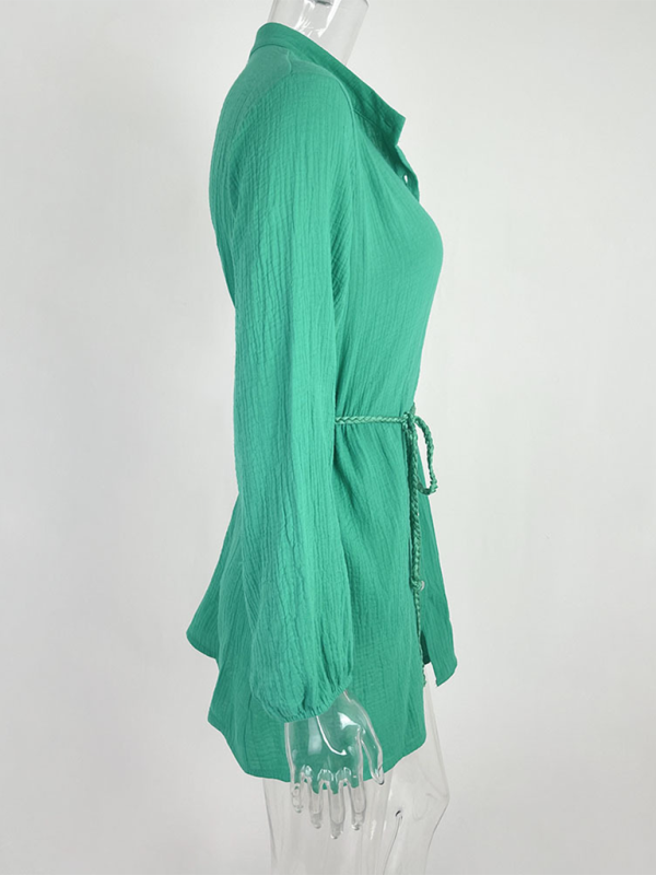 Levoire | Dame Tempérament Sexy Uni Slip Bouton Robe Feuille de Lotus