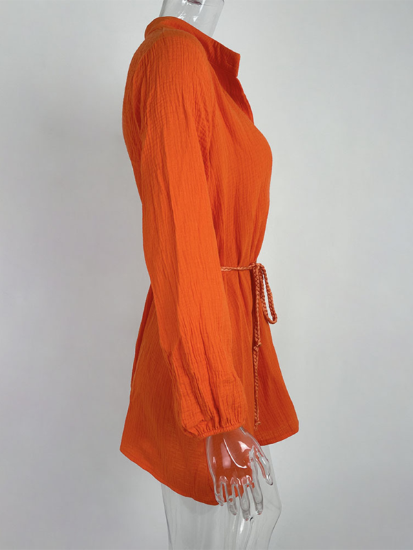 Levoire | Dame Tempérament Sexy Uni Slip Bouton Robe Feuille de Lotus