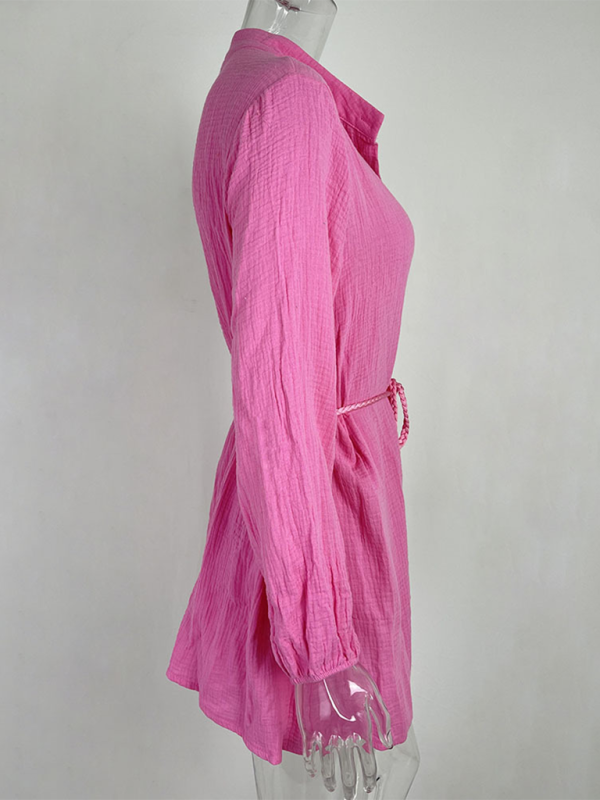 Levoire | Dame Tempérament Sexy Uni Slip Bouton Robe Feuille de Lotus