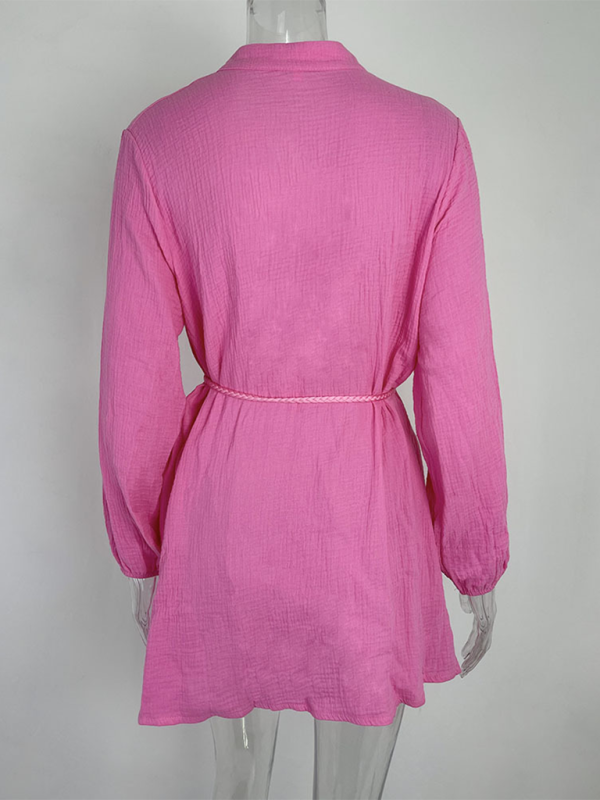 Levoire | Dame Tempérament Sexy Uni Slip Bouton Robe Feuille de Lotus