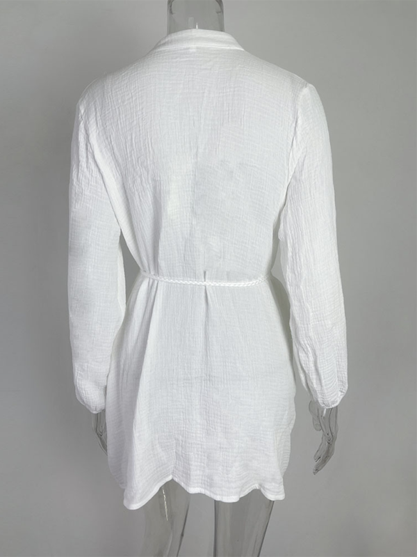 Levoire | Dame Tempérament Sexy Uni Slip Bouton Robe Feuille de Lotus