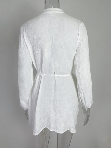 Levoire | Dame Tempérament Sexy Uni Slip Bouton Robe Feuille de Lotus