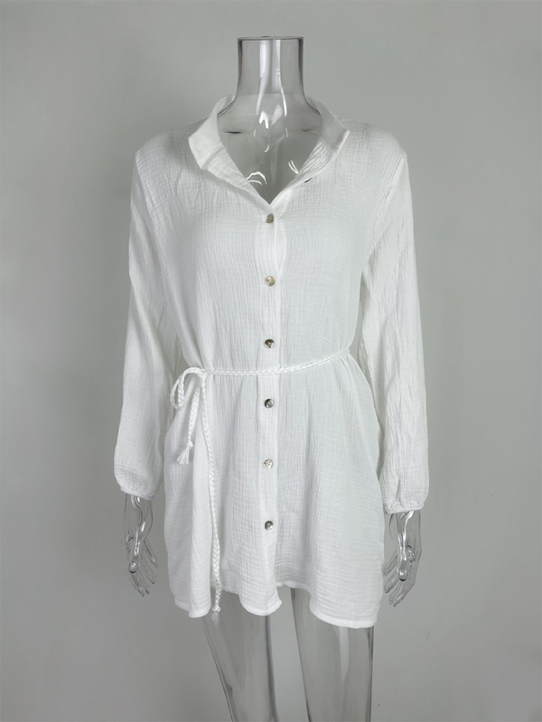 Levoire | Dame Tempérament Sexy Uni Slip Bouton Robe Feuille de Lotus