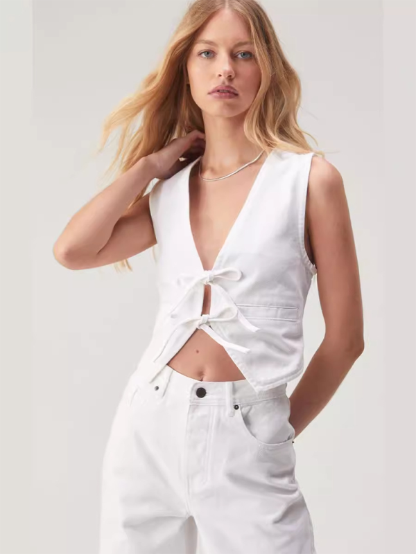 Levoire | Nouveau gilet denim profond V super sexy Blanc