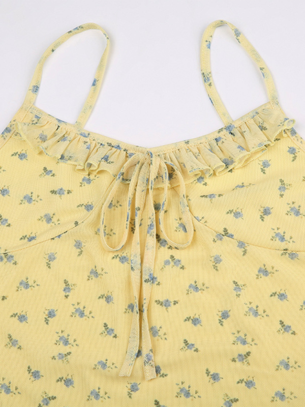 Levoire | Ruban à nœud floral Sangles pointues Robe Vacances Fille Sexy Robe en maille
