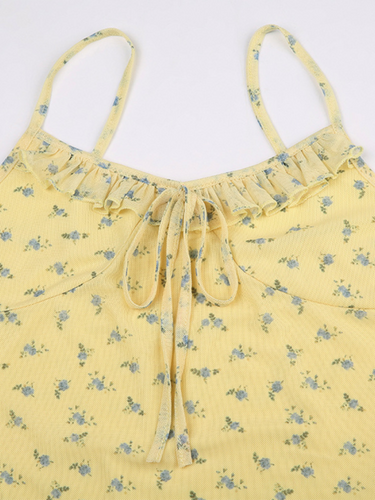 Levoire | Ruban à nœud floral Sangles pointues Robe Vacances Fille Sexy Robe en maille